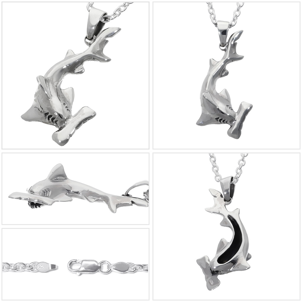 楽天市場】立体 サメ ハンマーヘッドシャーク シルバー ネックレス