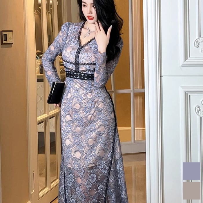 楽天市場】レディース vネック ワンピース 総レース パフスリーブ 長袖