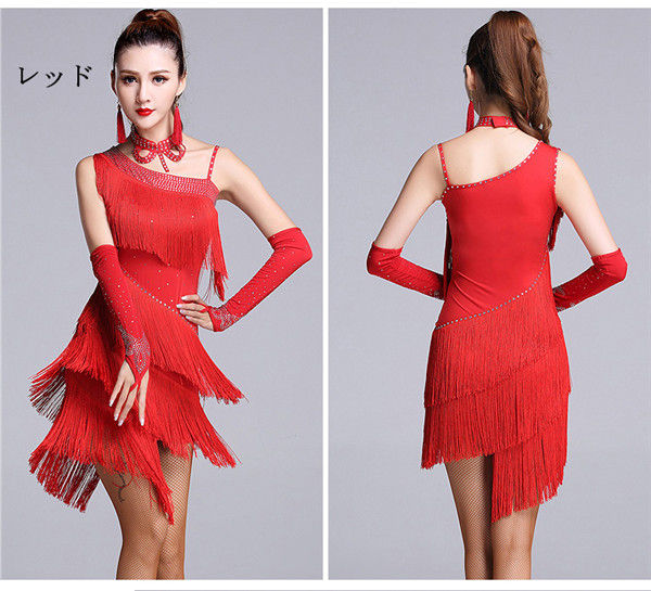 楽天市場】社交ダンスドレス ラテン フリンジ アシンメトリー ミニ丈