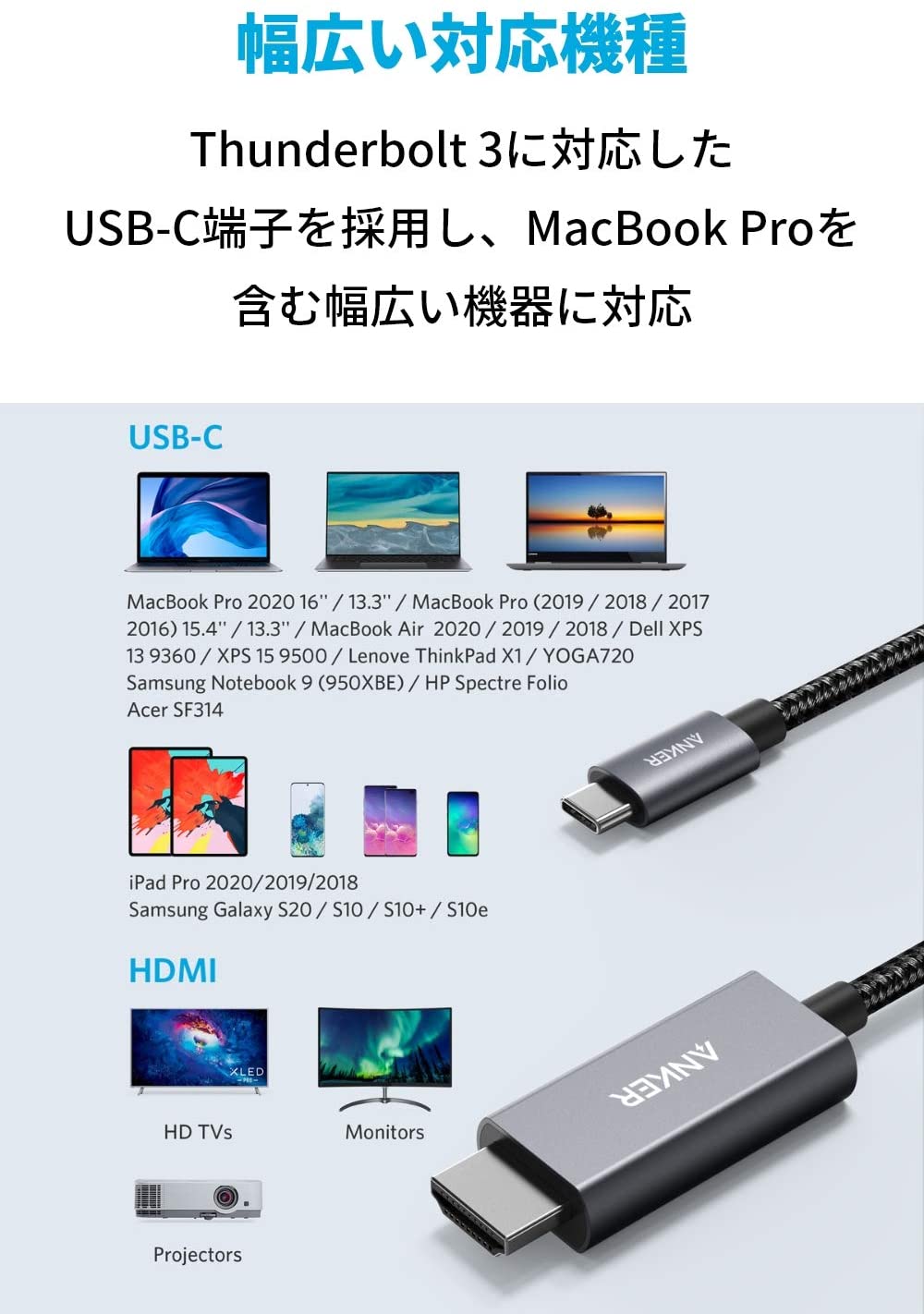 楽天市場】Anker 高耐久ナイロン USB-C & HDMI ケーブル (1.8m)【4K