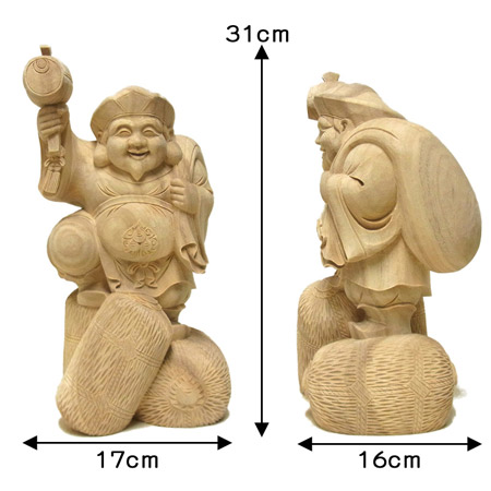楽天市場】木彫り 大黒天 高さ31cm 置物 楠白木 大黒様 七福神 縁起物