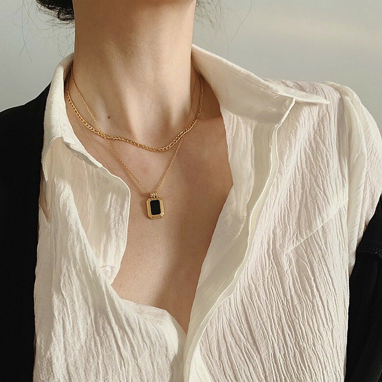 楽天市場】ネックレス ブラックシェル 二連ネックレス レディース