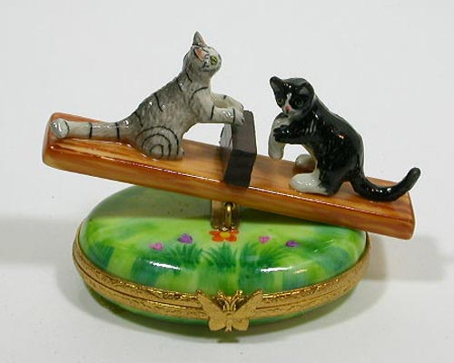 楽天市場】『リモージュボックス「シーソーで遊ぶネコ」』フランス