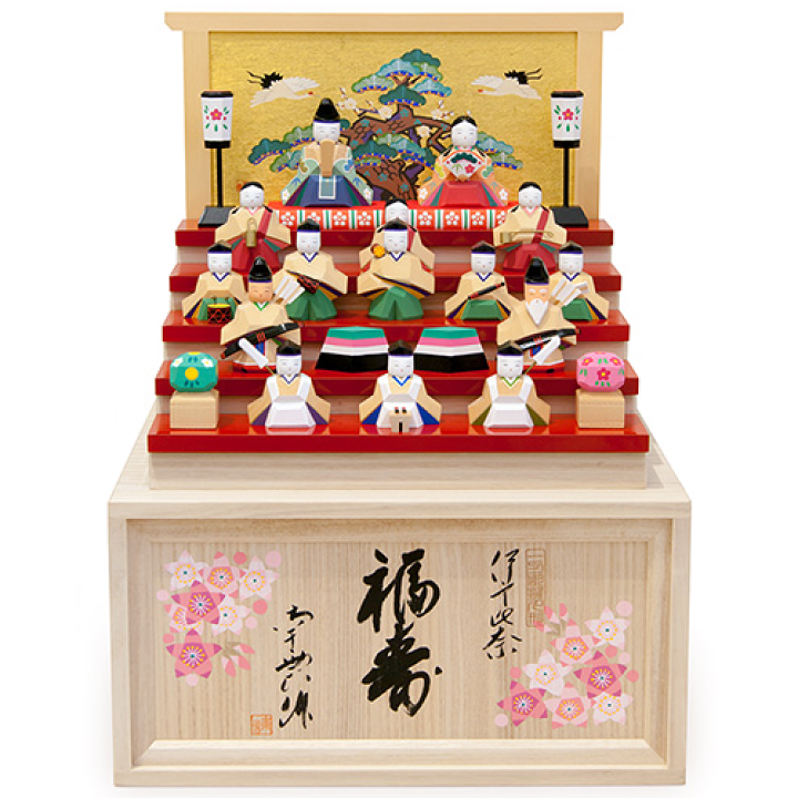 楽天市場】送料無料 南雲作 雛人形 伊予一刀彫り十五人揃い 木製収納台