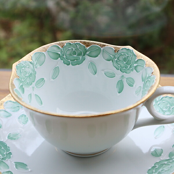 楽天市場】【送料無料】有田焼 コーヒーカップ 金ロゼ グリーン