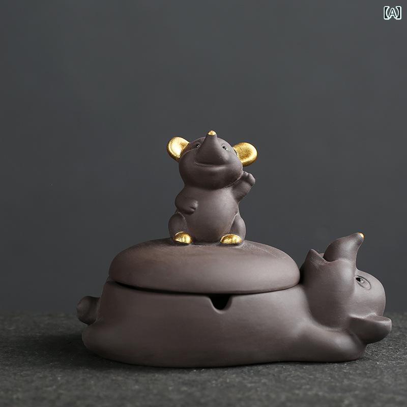 楽天市場】灰皿 かわいい ねずみ キャラクター 陶器製 紫砂陶器 蓋付き