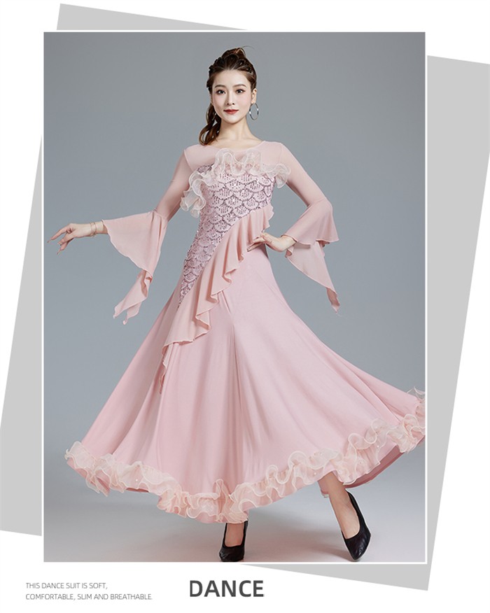 お値下げ 社交ダンスドレス グラデーション淡いピンク アトリエヒロコ