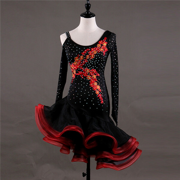 楽天市場】ラテン衣装 社交ダンス ラテンドレス ワンピース 黒 赤 練習