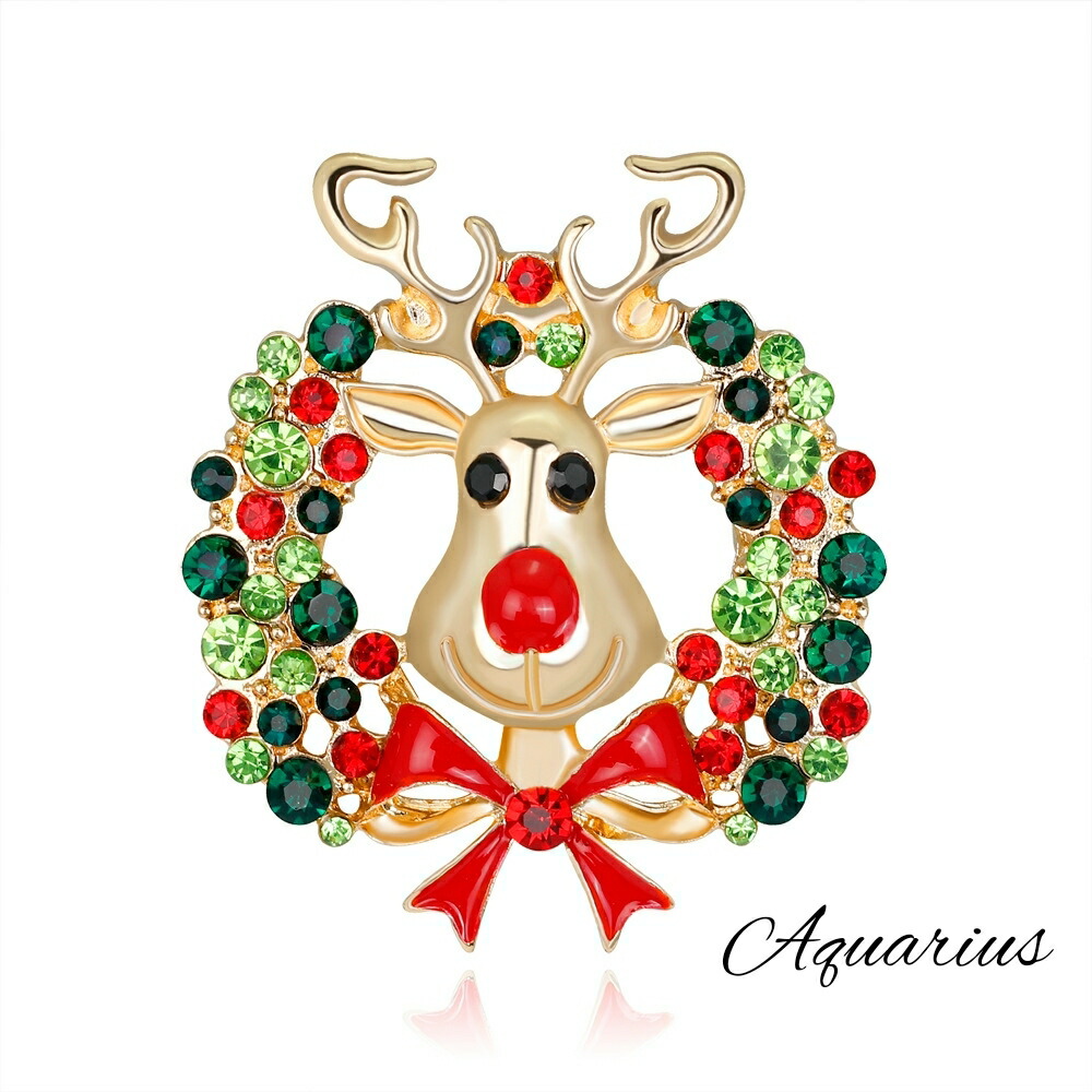 楽天市場】オーストリア スワロフスキー トナカイ リース ブローチ
