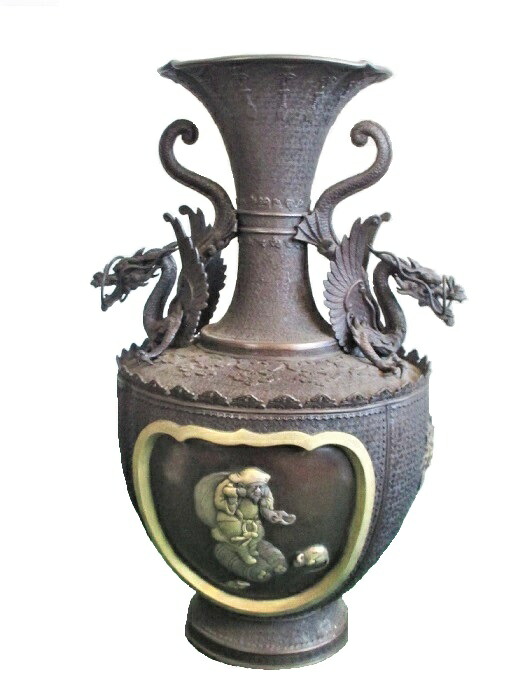 楽天市場】高岡銅器 壺 花瓶 花器 フラワーベース 青銅 龍 大黒 弁財天