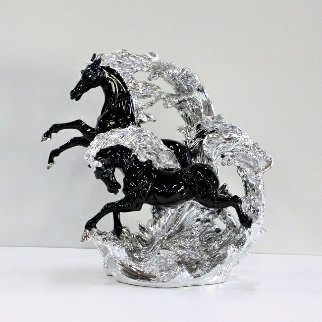 楽天市場】馬 置物 跳ね馬 2頭のホース オブジェ ブラック×シルバー