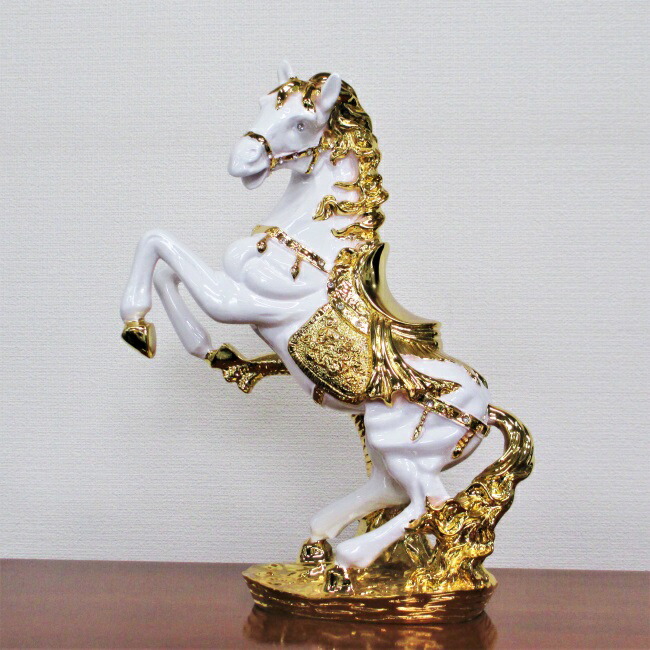 楽天市場】馬 置物 オブジェ H31cm ホワイト ゴールド オーナメント