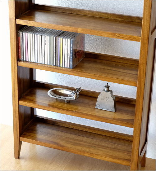 楽天市場】チーク無垢材 CDラック 文庫本本棚 スリム 薄型 天然木製
