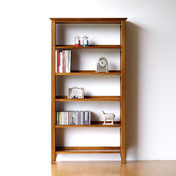 楽天市場】チーク無垢材 本棚 スリム 天然木 総無垢材 薄型 木製