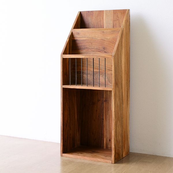 楽天市場】絵本棚 スリム コンパクト 木製 チーク 無垢材 完成品 雑誌