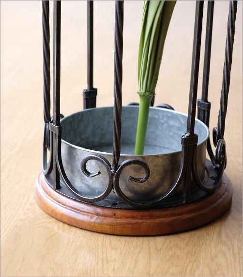 ☆アンティーク調 アイアン傘立 アンブレラスタンド ウッド＆アイアン