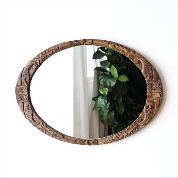 楽天市場】鏡 壁掛け 木製 ミラー 高さ70cm 楕円 彫刻 洗面 ウォール