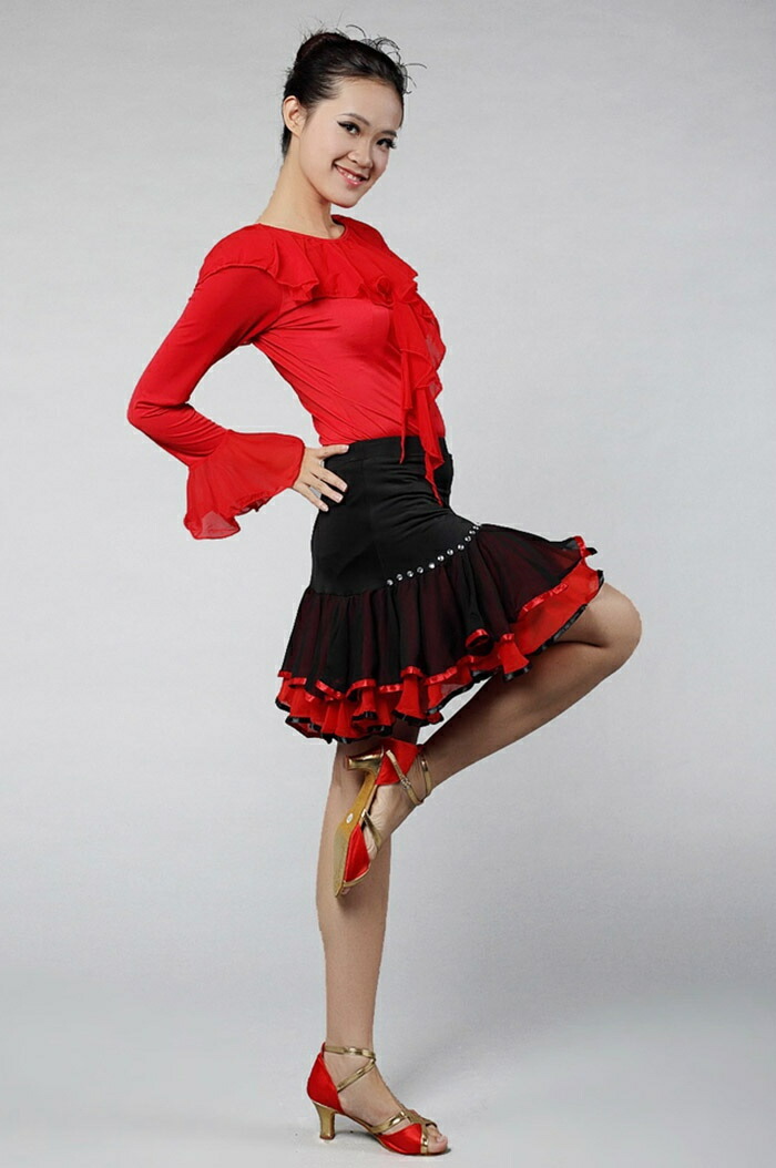 ジャンティ 社交ダンス ラテン スカート M 黒赤フリンジ 専用になり