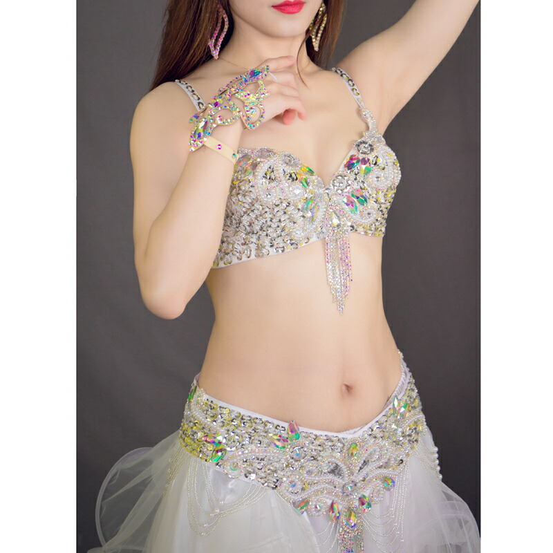 楽天市場】ベリーダンス 衣装 ブラ ベルト パール しずく 上下 2点