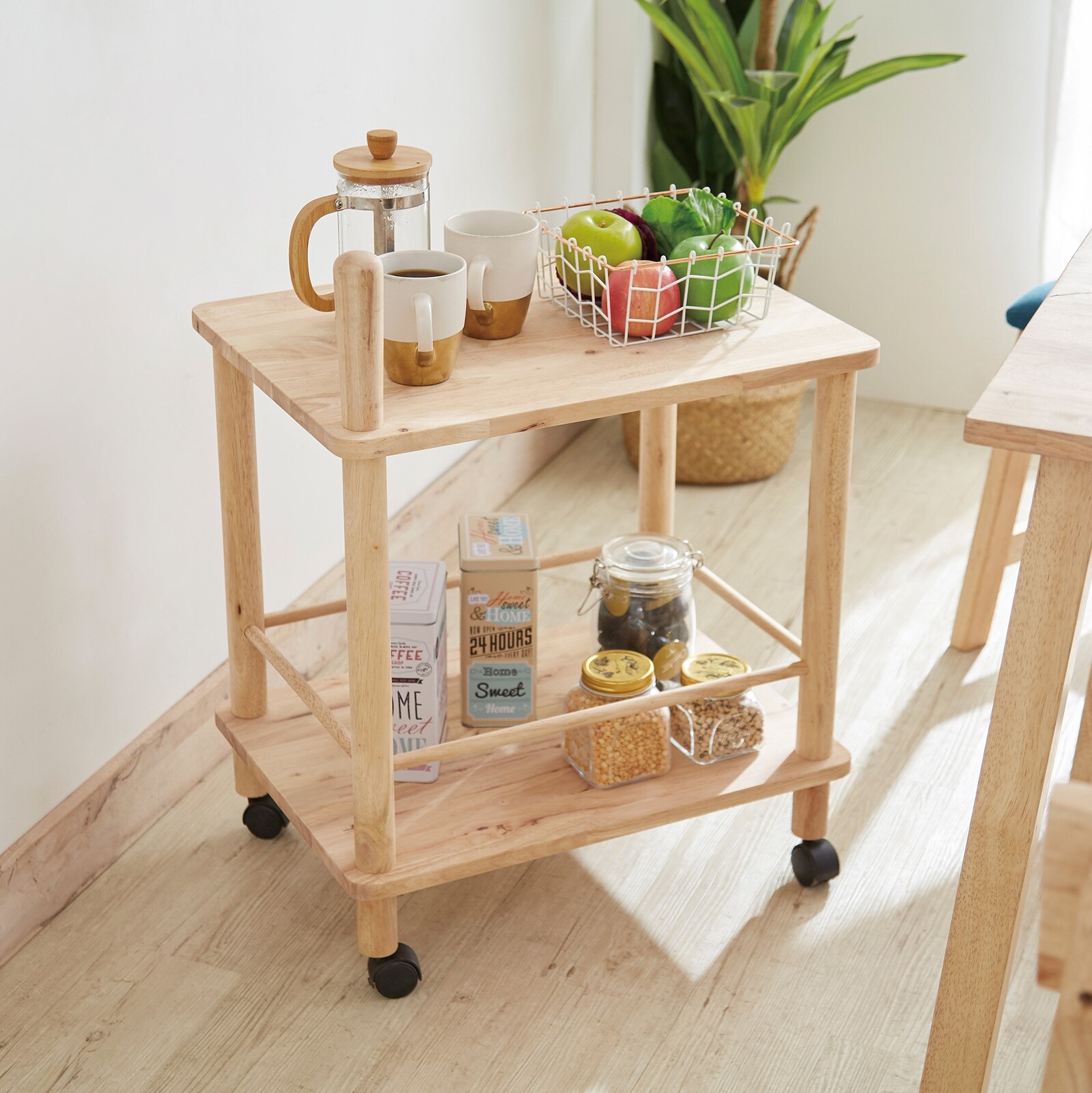 楽天市場】取っ手が可愛いキャスター付き木製ワゴン＜NATURAL