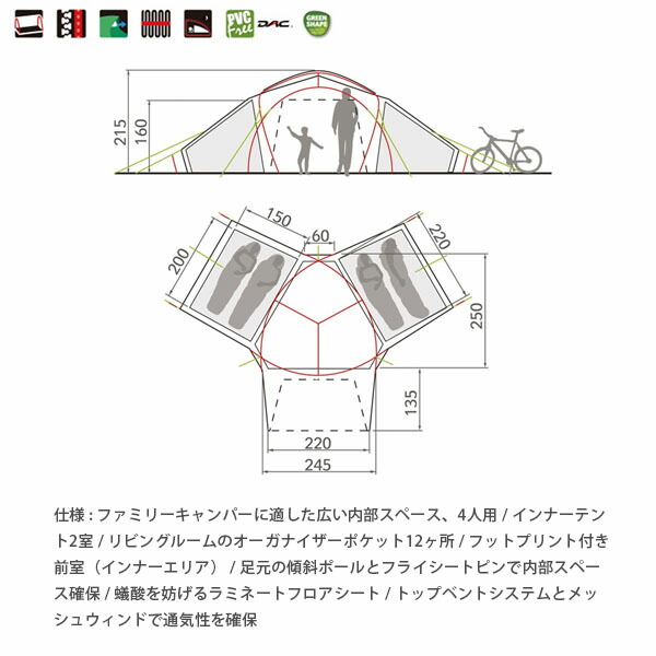 楽天市場】VAUDE ファウデ バダウィ 4P Badawi 4P 2シーズン対応 大型