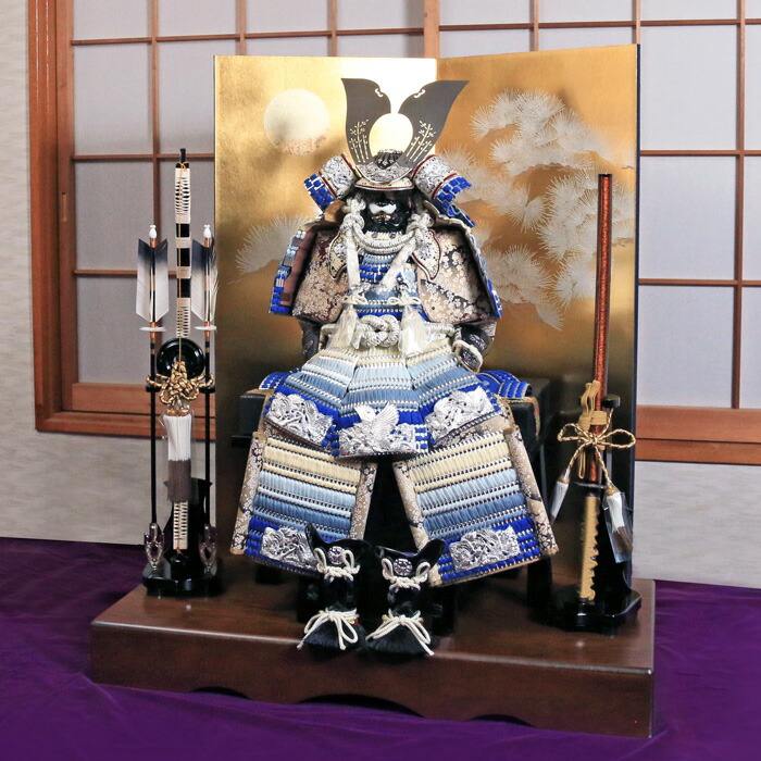 楽天市場】五月人形 鎧飾り おしゃれ 【 12号 鎧 段織り・青 】 5月