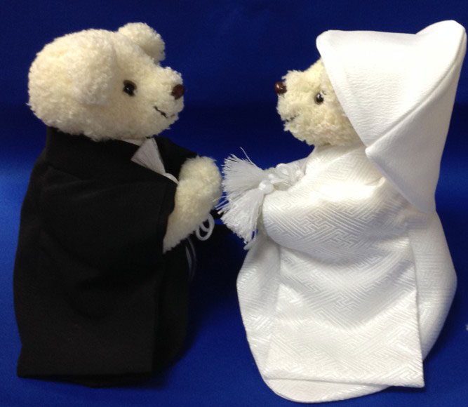 楽天市場】金屏風・赤もうせん付き 和装くまさん ウェディングベア完成