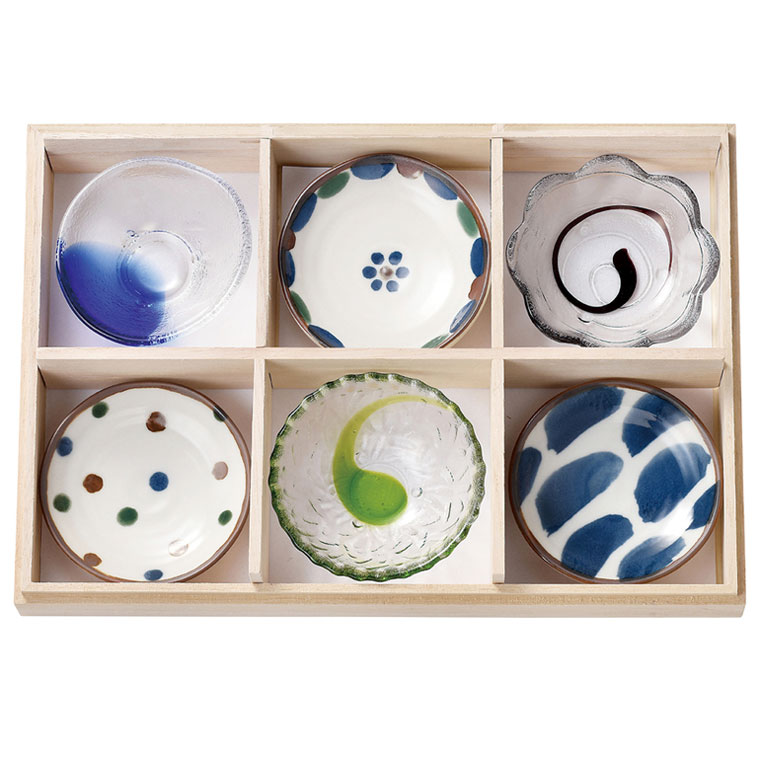 楽天市場】美ら 六趣揃え ガラス小鉢＆磁器 ミニ小皿セット 6枚入り 木