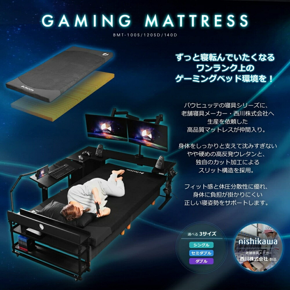 楽天市場】バウヒュッテ ゲーミングマットレス ダブル BMT-140D-BK