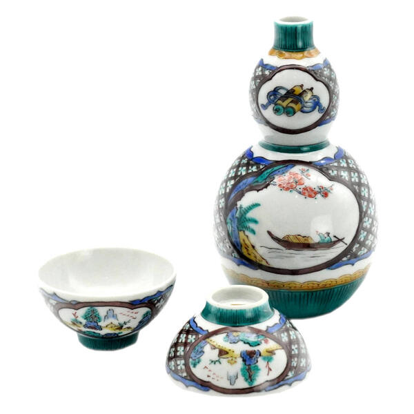 楽天市場】三ツ井為吉 九谷焼半酒器揃（徳利＆盃セット）紫小紋