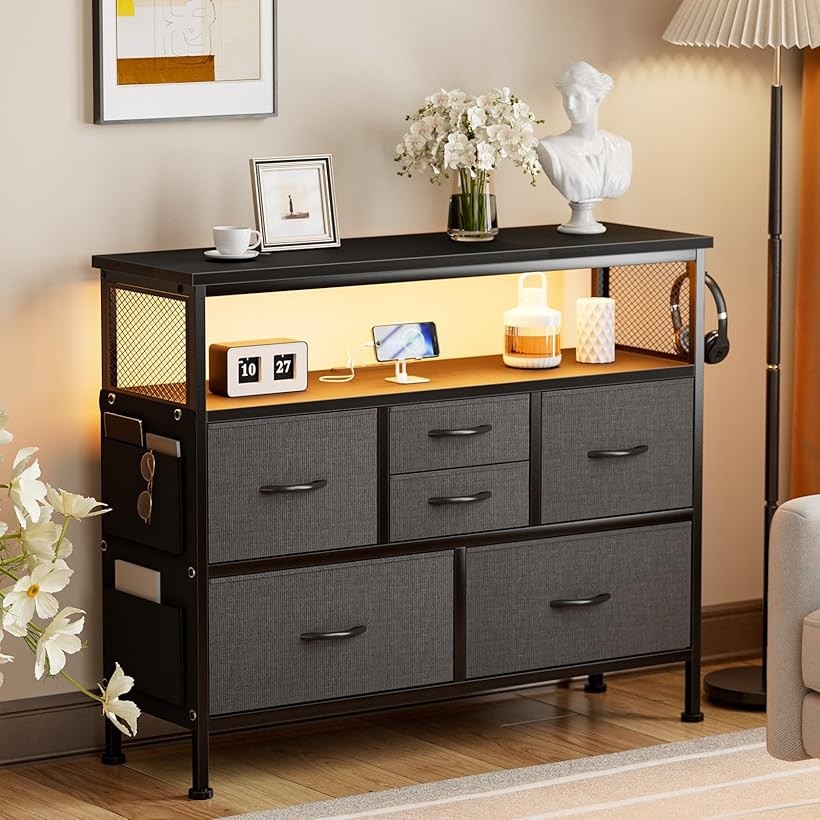 楽天市場】チェスト収納 箪笥 棚付き リビング収納チェストLEDライト