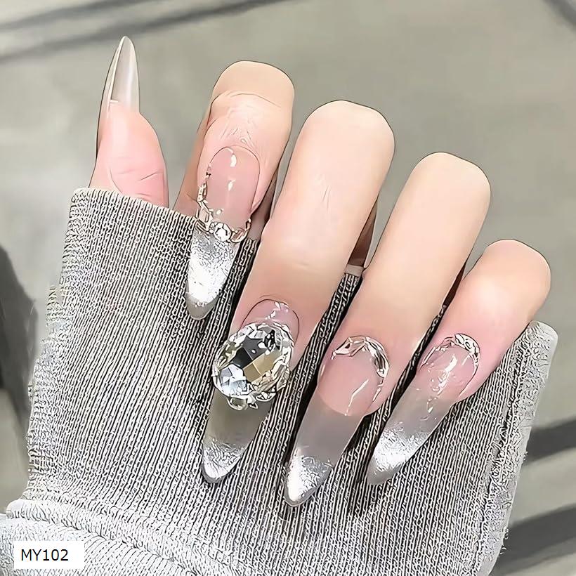 楽天市場】ネイルチップ ロング 24枚ラグジュアリー シルバー 付け爪