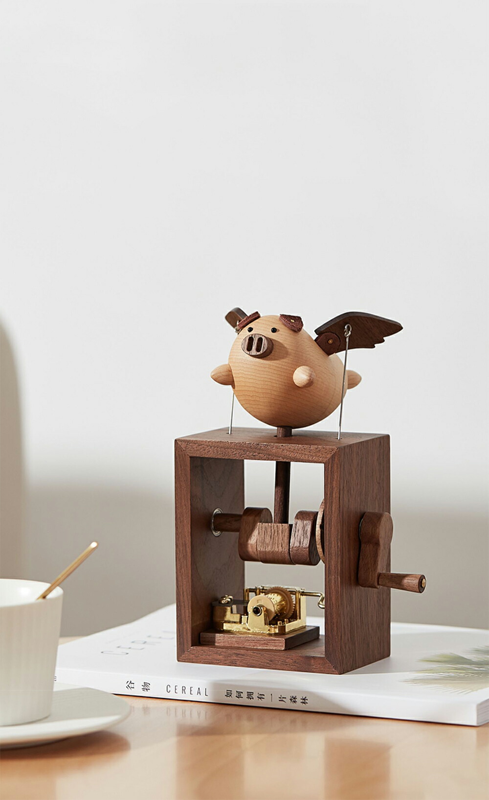 楽天市場】贅 木製 オルゴール 手回し 手動式 豚 ぶた Monkey 牛 銘木