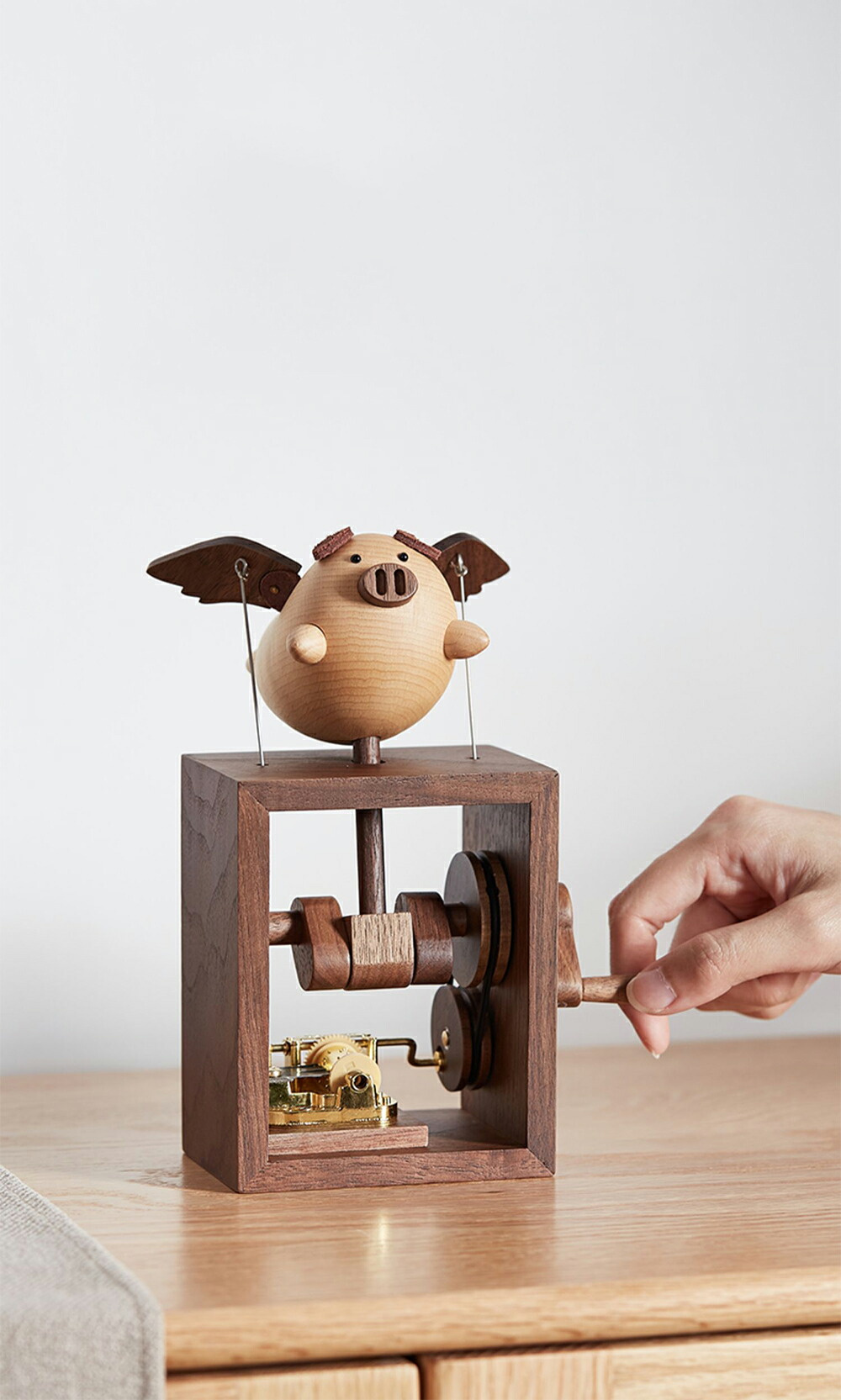 楽天市場】贅 木製 オルゴール 手回し 手動式 豚 ぶた Monkey 牛 銘木