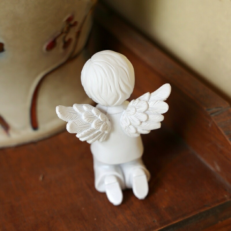 楽天市場】女の子 天使 置物 かわいい 子供 翼 樹脂 小 彫像 白