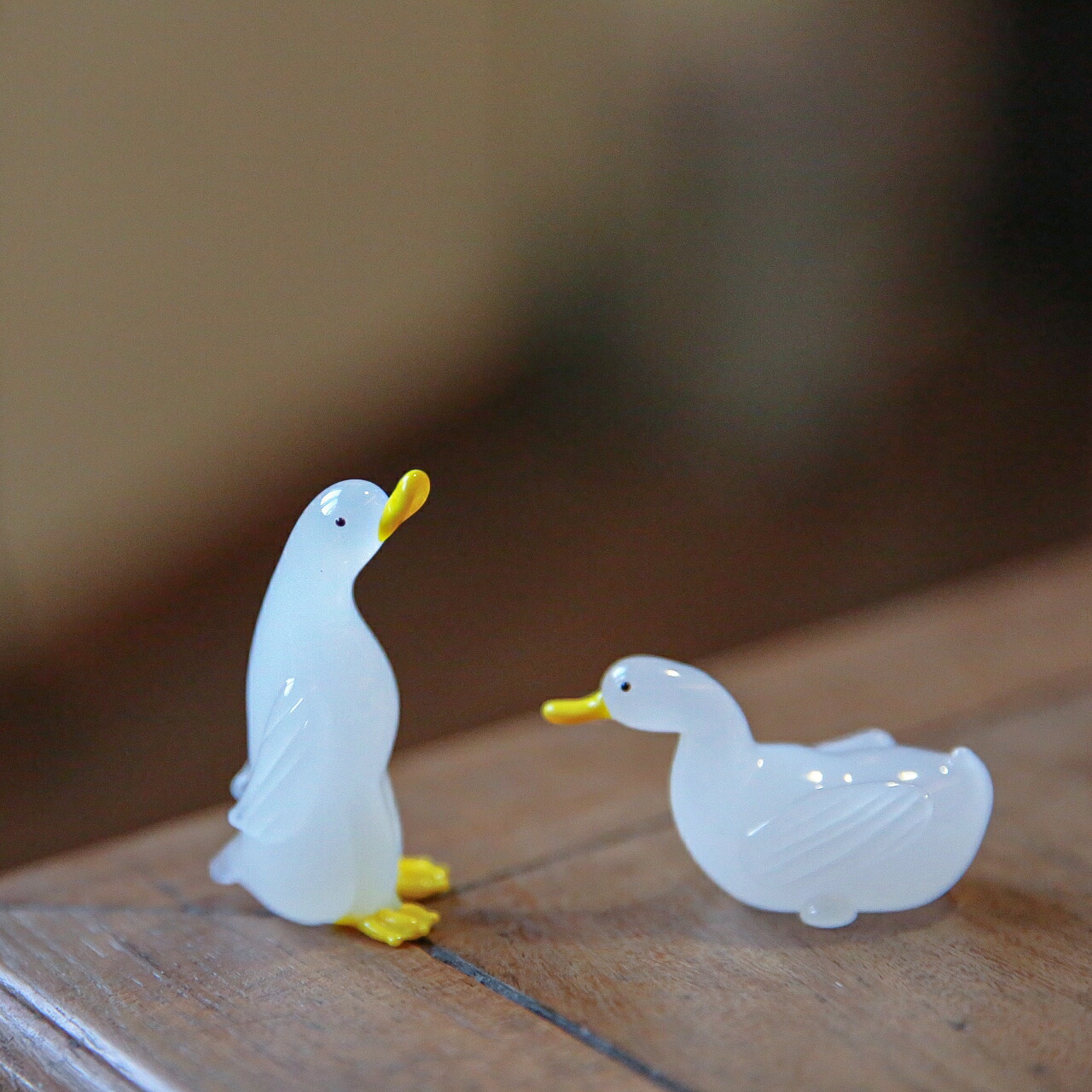 楽天市場】ガラス細工 手作り おやこ 鴨 かも 置物 ガラス オブジェ