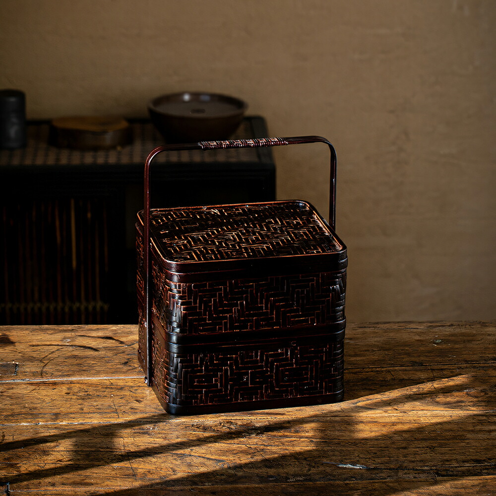 楽天市場】自然素材にこだわった かご 竹 かご ハンドル付き 二段 重箱