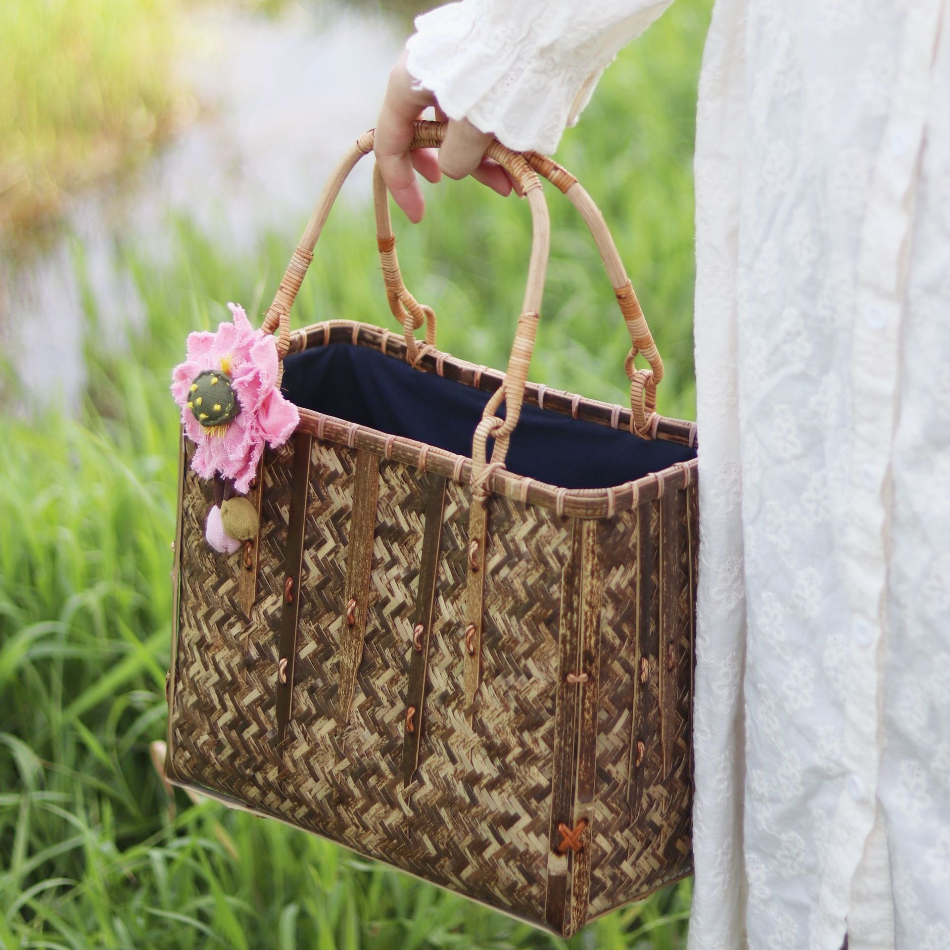 楽天市場】亀目 かごバッグ レディース 竹かご バッグ 高級感 中サイズ