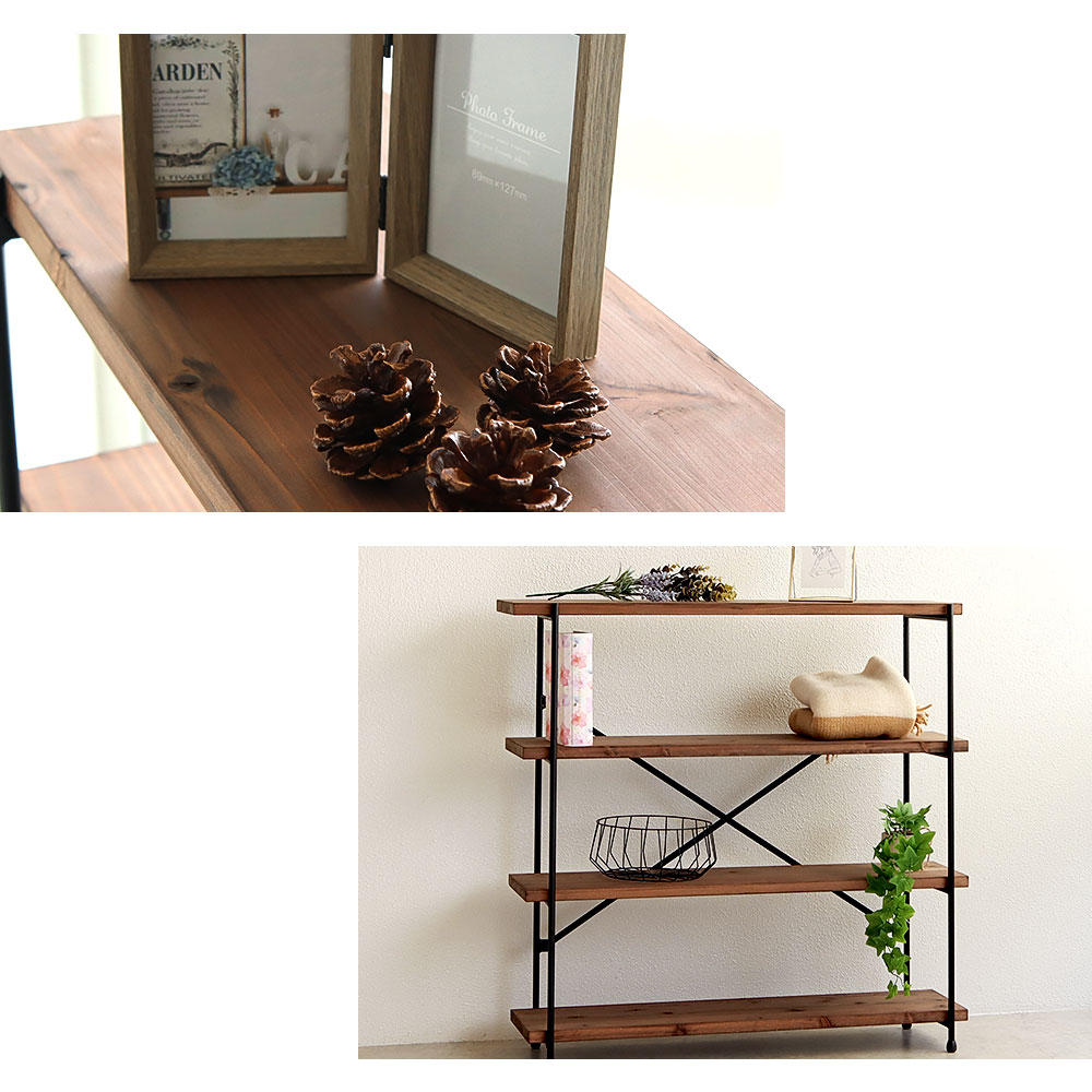 楽天市場】アイアンシェルフ 4段棚 完成品 簡単組立 アイアン ウッド