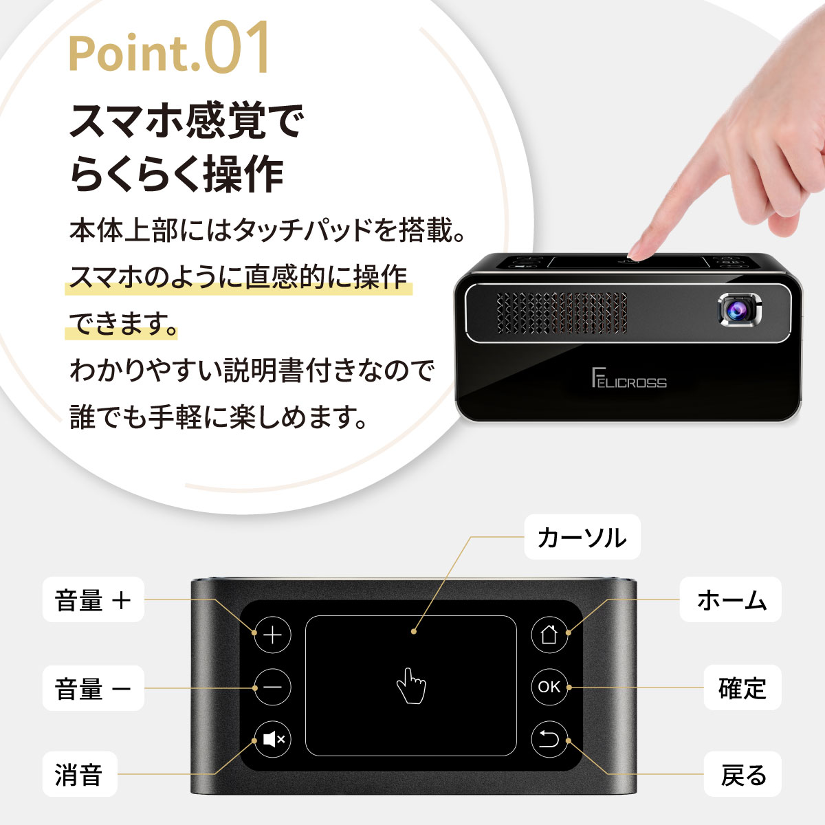 楽天市場】モバイル プロジェクター PicoCube 300plus タッチパッド