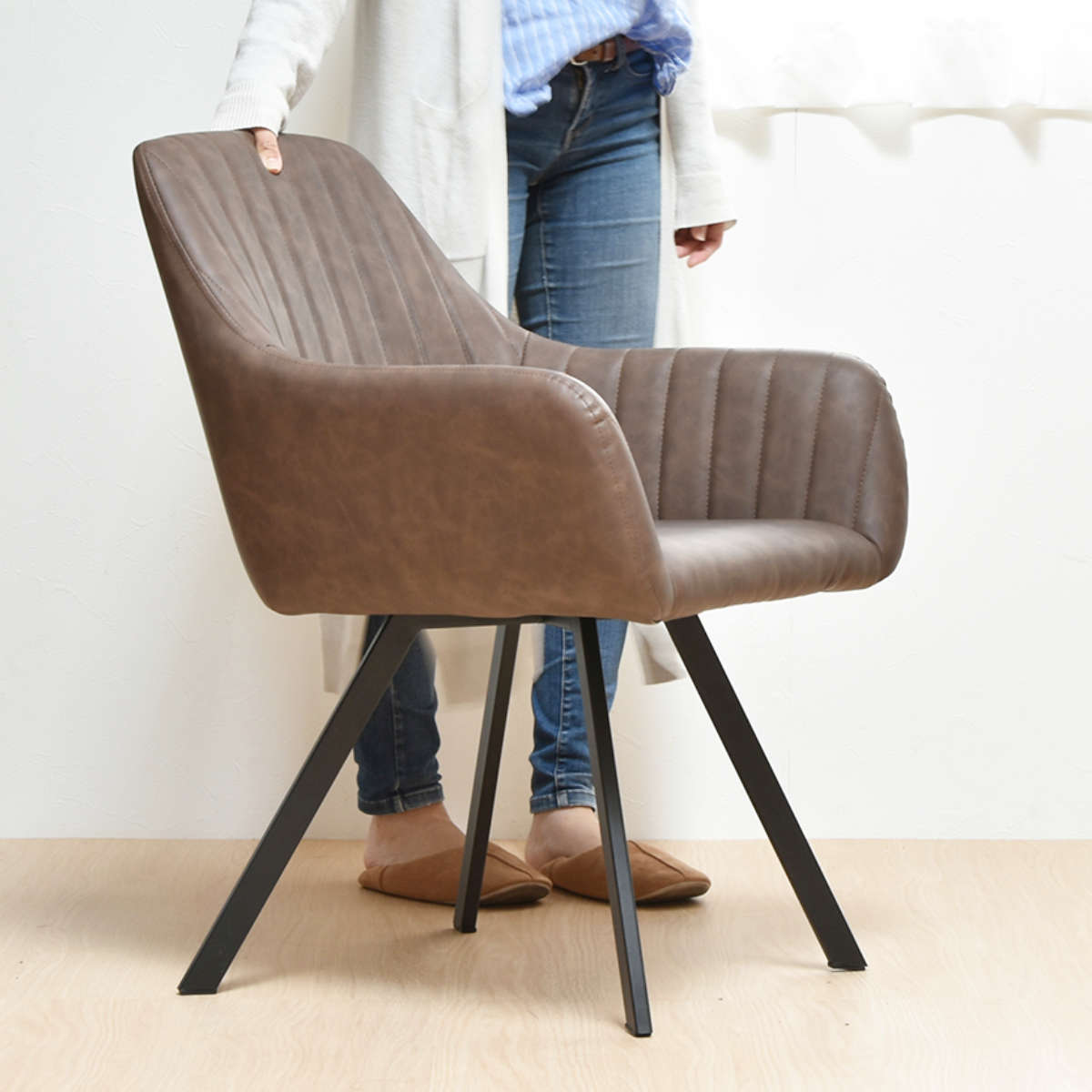 楽天市場】チェア 座面高42cm ひじ掛け レザー調 ヴィンテージ調