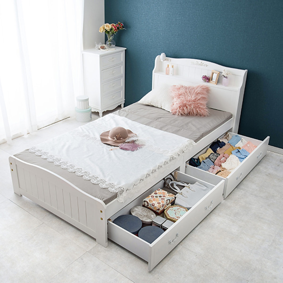 収納付き シングル ベッド 姫系」の人気商品一覧 | 安い商品を通販