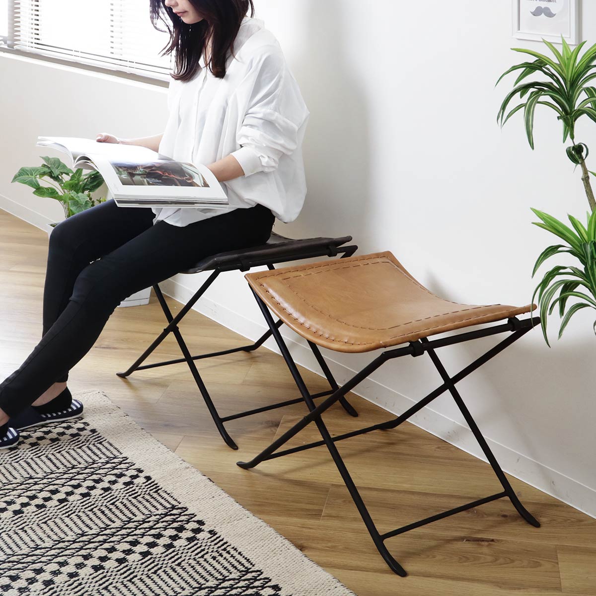 楽天市場】折りたたみ椅子 高さ44cm レザー アイアン アンティーク調