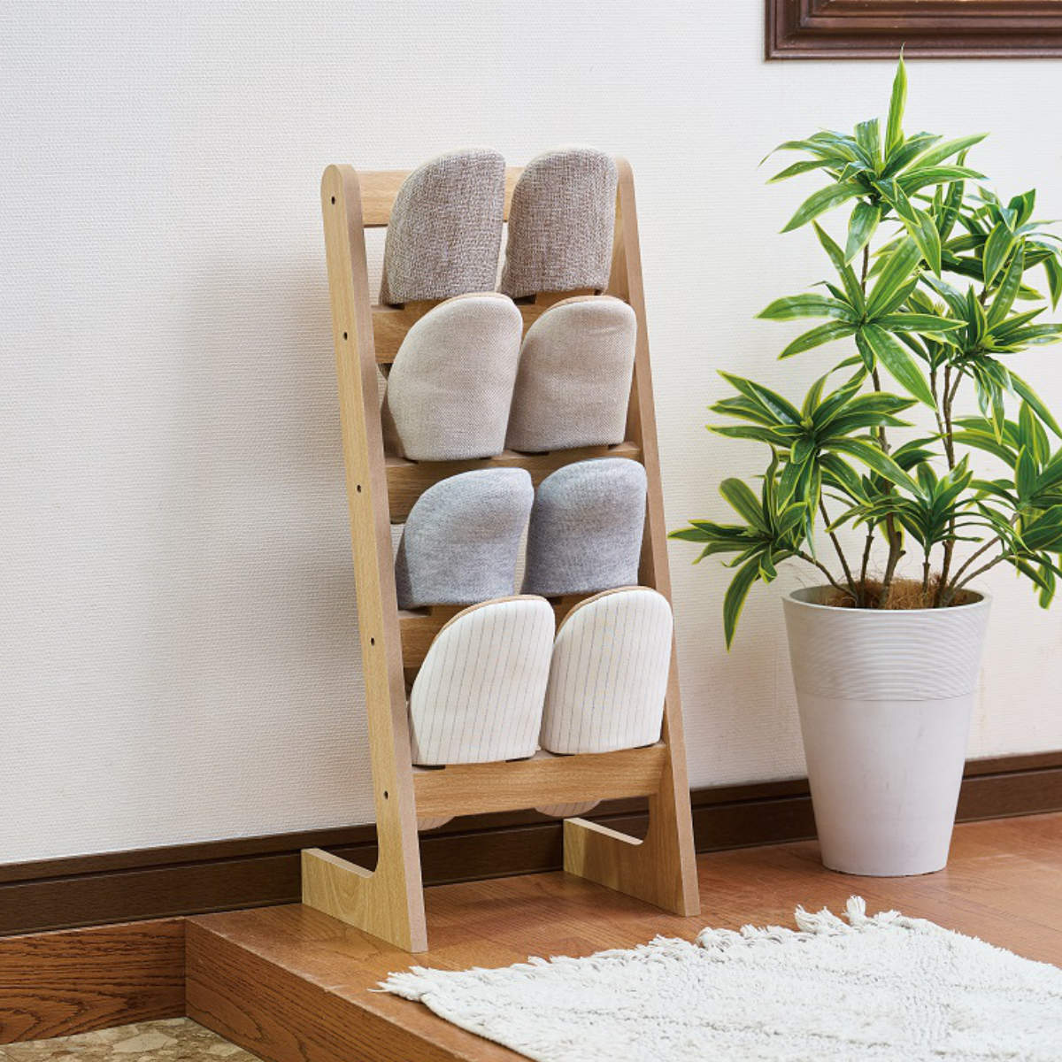 楽天市場】スリッパラック 木製 4段 収納 （ スリッパ 玄関 スリッパ