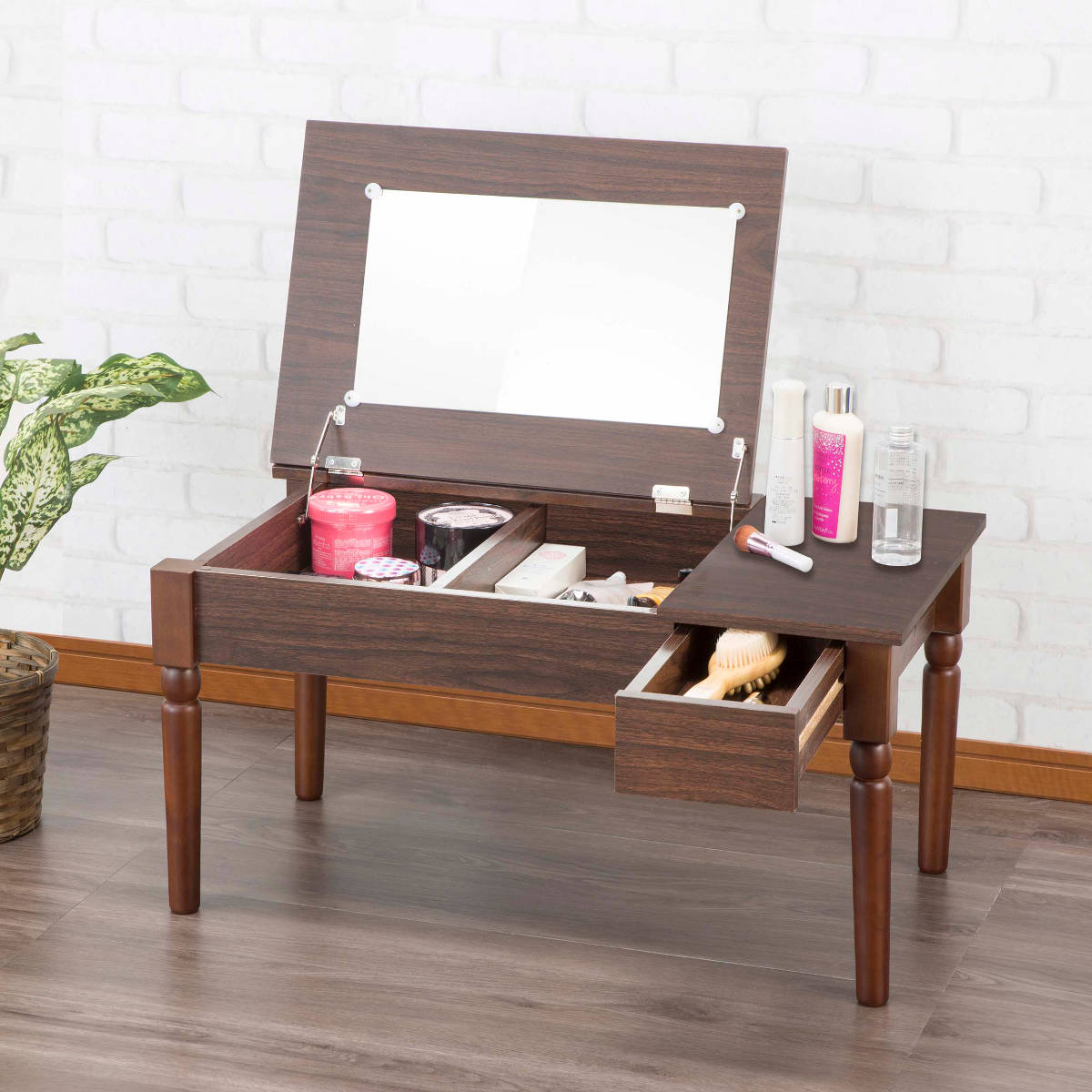 楽天市場】ローテーブル 幅80cm ドレッサー付き 収納 （ 鏡付き 化粧台