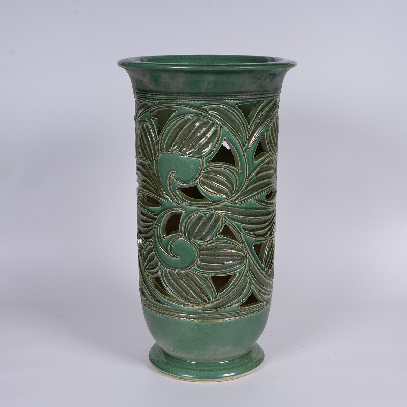 信楽焼 傘立て 白砂緑釉流し手桶 高さ43cm 信楽焼 傘立て 白砂緑釉