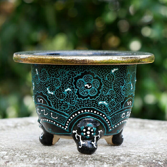 陶器製 植木鉢 風蘭 富貴蘭鉢 盆栽鉢 サナ付き 波模様 - Amazon.co.jp