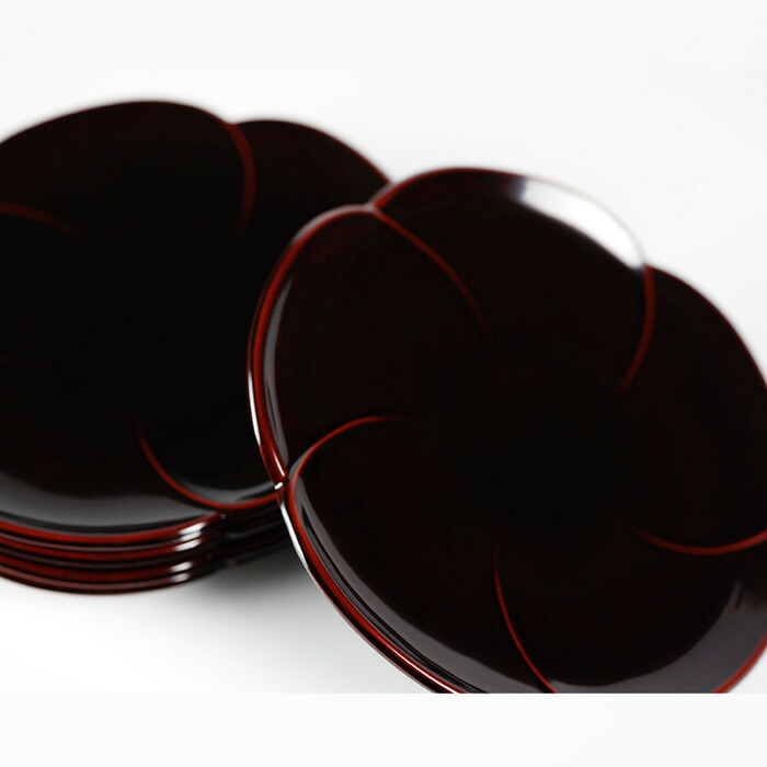 楽天市場】福梅皿揃い 6.0 溜/朱 5枚セット｜漆塗りの中皿 慶弔の