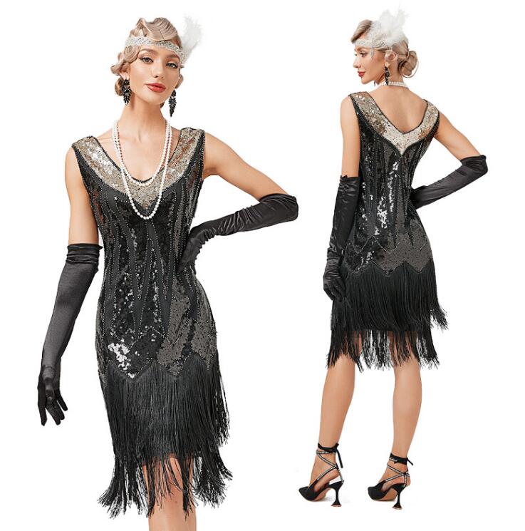 楽天市場】スパンコール ドレス 欧米 中世紀 レトロ ノースリーブ V