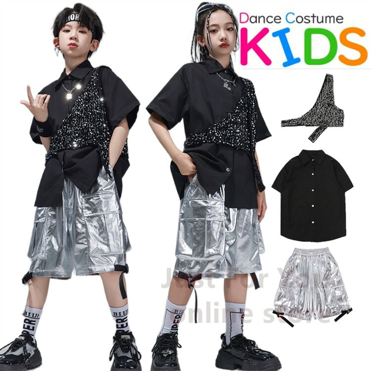 手作りダンス衣装 黒のシースルーシャツ スパンコール装飾 手作り